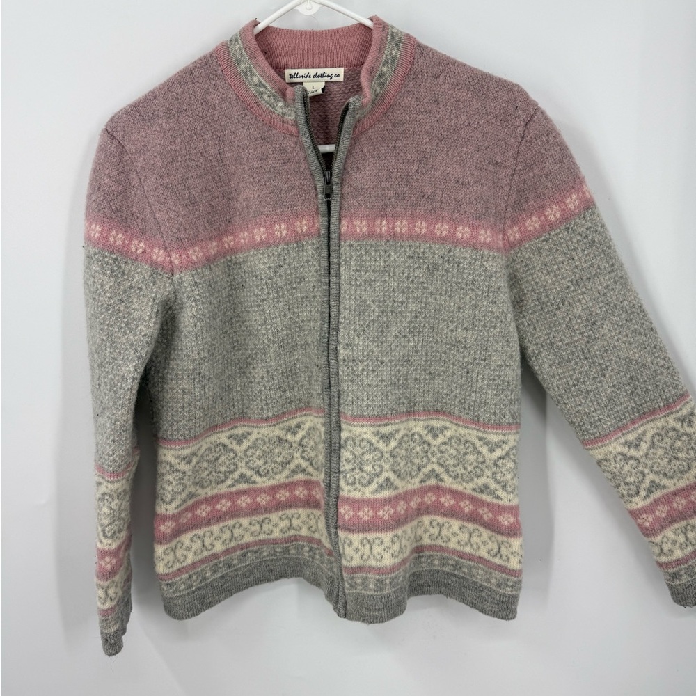 Telluride Clothing Co, vintage 100% wool Nordic or Fair Isle knit cardigan L